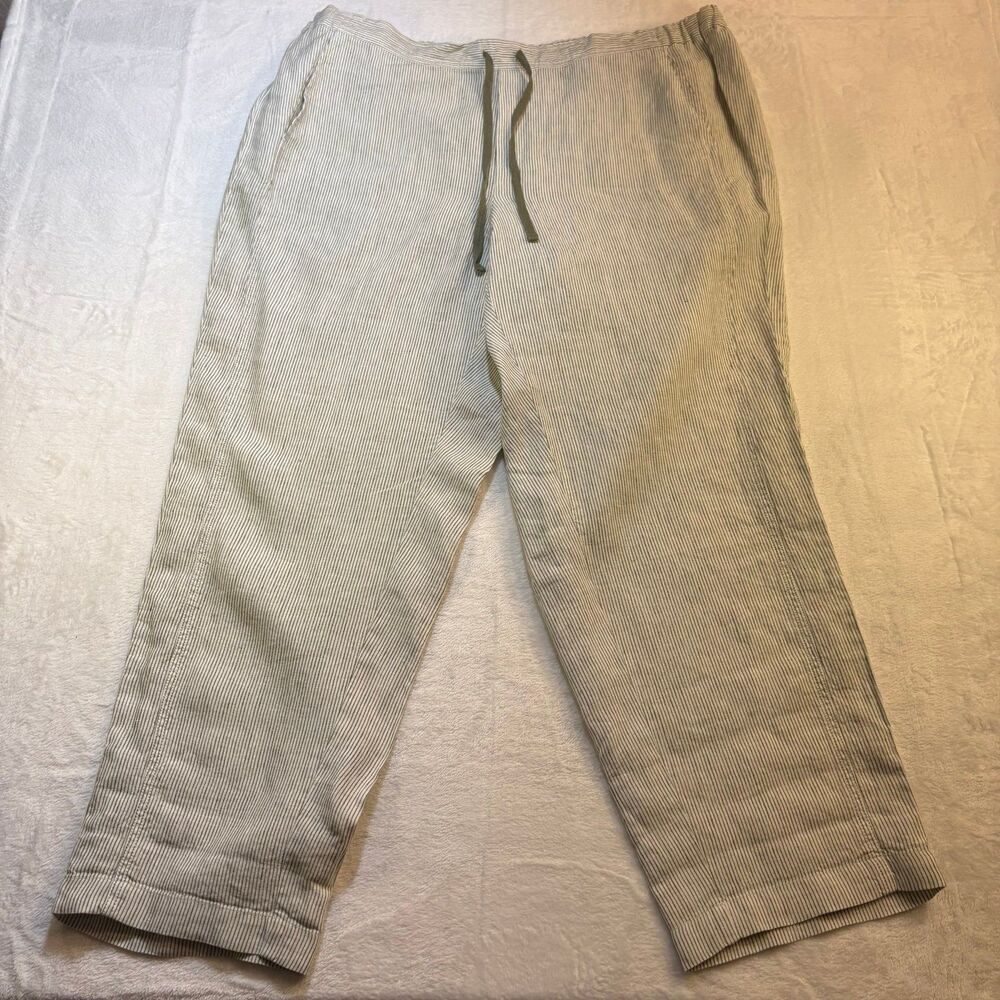 J Jill Love Linen Pants 2X Stripe Pull On Wide Leg Coastal
